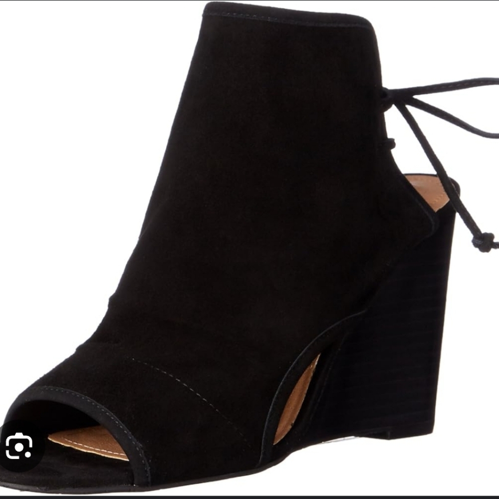 JustFab Black Peep-Toe Wedge Booties